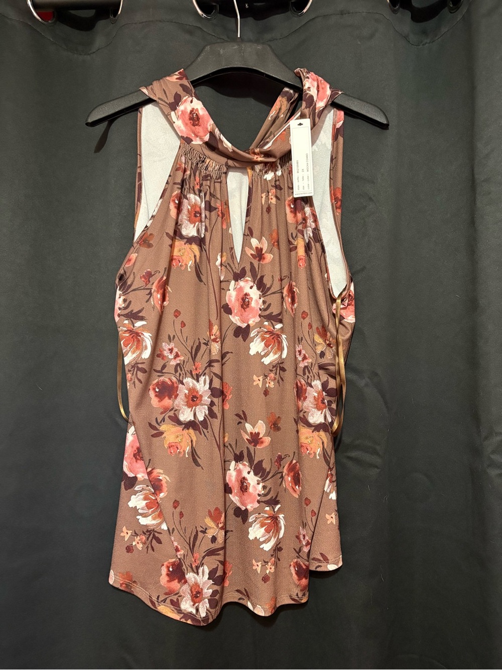 Belldini Brown Floral Halter Camisole with Pink & Cream Blooms